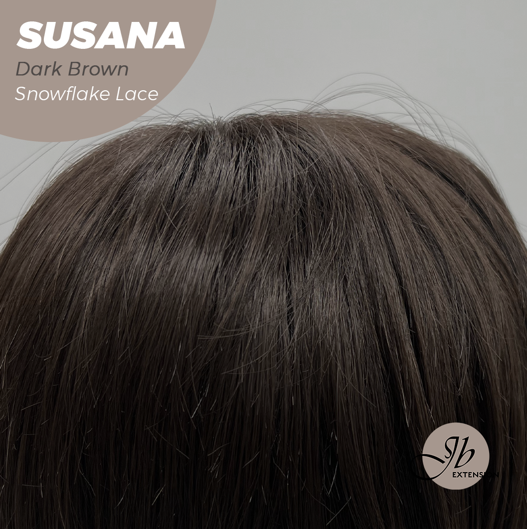 JBEXTENSION 9 Inches Dark Brown Pre-Cut Side Part Snowflake Lace Frontlace Glueless Wig SUSANA DARK BROWN【BENDY EAR TABS】