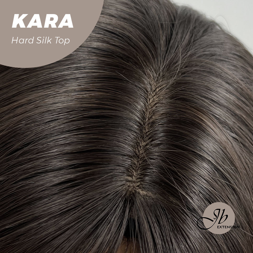 JBEXTENSION 26 Inches Scalpiana Tea Black Darkest Brown Curly 3.5X4 Hard Silky Top Natural Scalp Effect Wig KARA