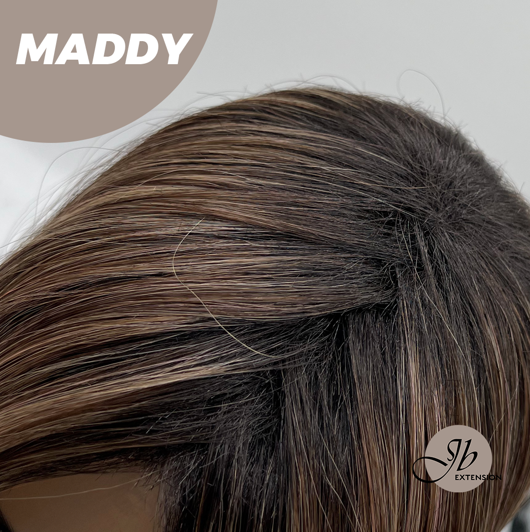 JBEXTENSION 18 Inches Ash Brown Women Fashion Full Machine Wig MADDY【PLUS PERMATEASE】【BENDY EAR TABS】