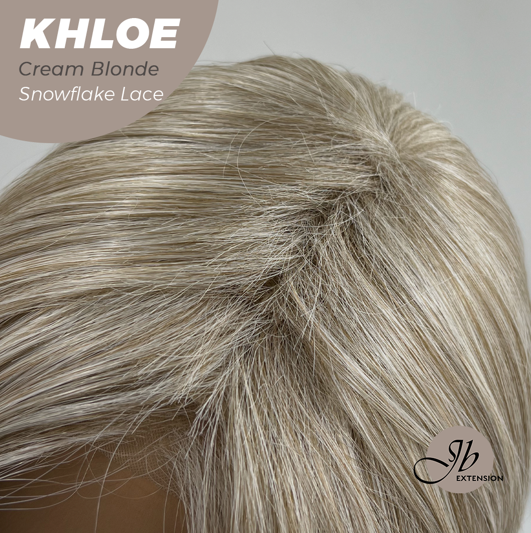 HOT OF SEASON - 12 Inches Bob Cut Cream Blonde Pre-Cut Snowflake Lace Frontlace Glueless Wig KHLOE CREAM BLONDE【PERMATEASE】【BENDY EAR TABS】- S/M