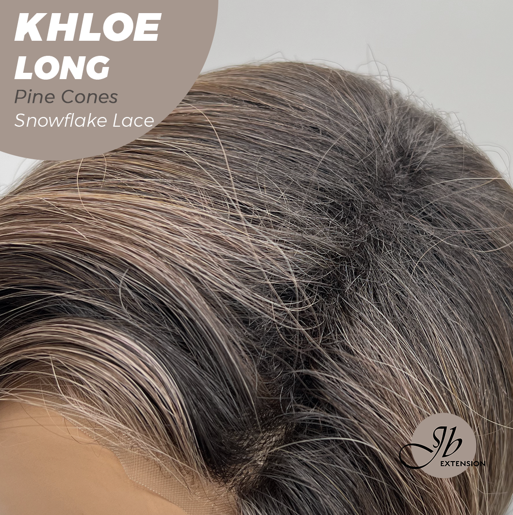 JBEXTENSION 18 Inches Pine Cones Pre-Cut Snowflake Lace Frontlace Glueless Wig KHLOE LONG PINE CONES【PERMATEASE】【BENDY EAR TABS】