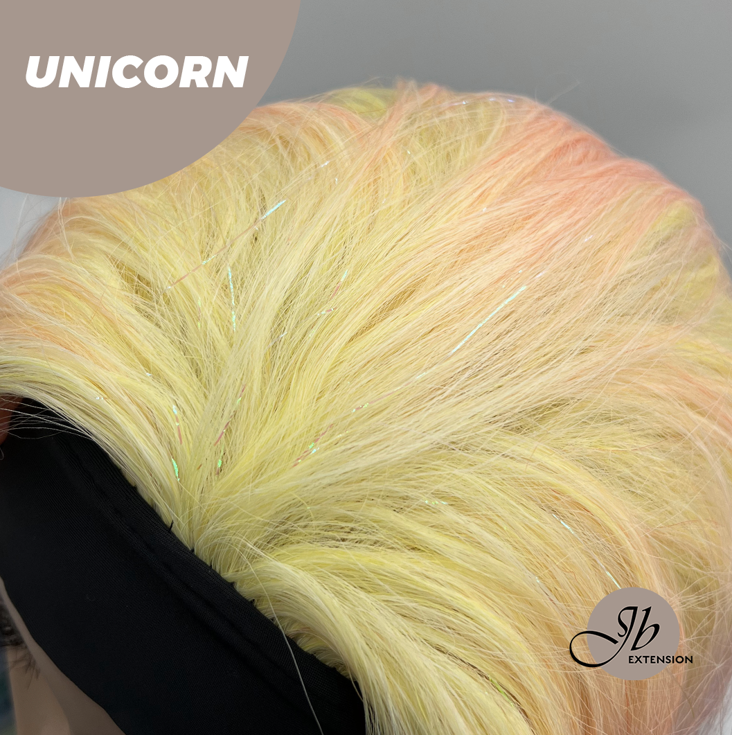 JBEXTENSION 26 Inches Curly Rainbow Color with Tinsel Halloween Style Headband Wig UNICORN