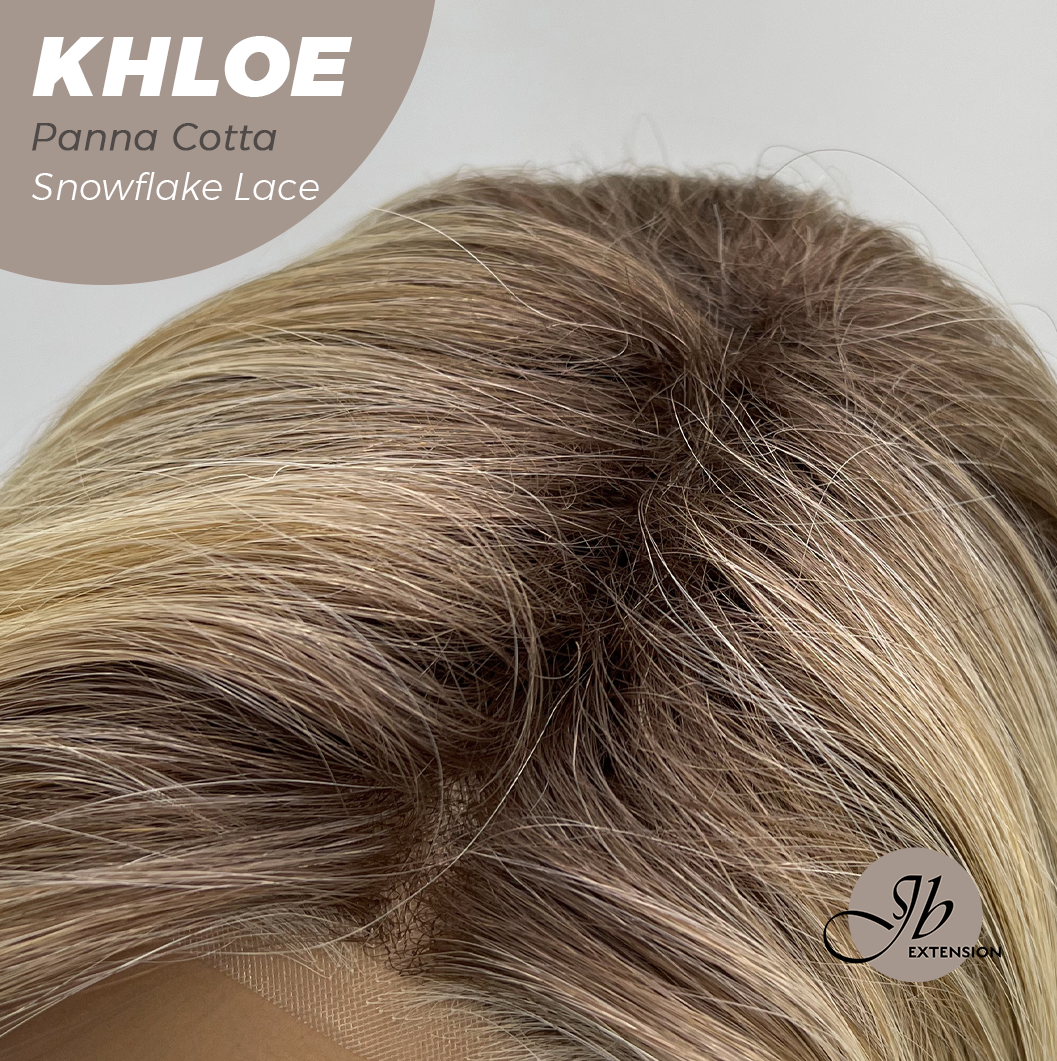 JBEXTENSION 12 Inches Bob Cut Panna Cotta Pre-Cut Snowflake Lace Frontlace Glueless Wig KHLOE PANNA COTTA【PERMATEASE】【BENDY EAR TABS】