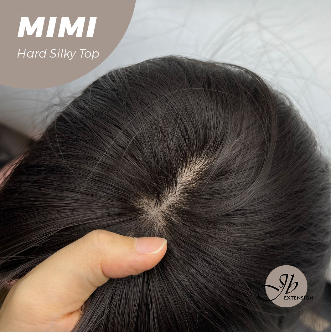 JBEXTENSION 16 Inches Scalpiana 3.5X4 Hard Silky Top Natural Scalp Effect Midnight Brown(Black/Brown) Body Wave Wig With Bangs Wig MIMI SILK TOP