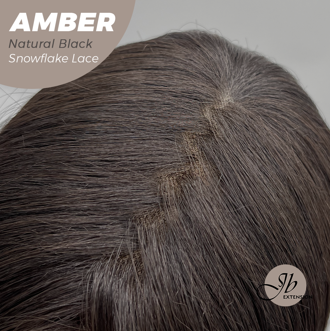 JBEXTENSION 21 Inches Straight Natural Black Pre-Cut T Part Snowflake Lace Frontlace Glueless Wig AMBER NATURAL BLACK【BENDY EAR TABS】