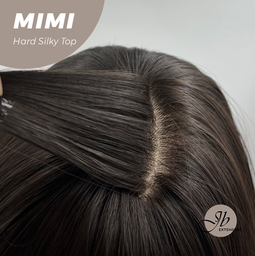 JBEXTENSION 16 Inches Scalpiana 3.5X4 Hard Silky Top Natural Scalp Effect Midnight Brown(Black/Brown) Body Wave Wig With Bangs Wig MIMI SILK TOP