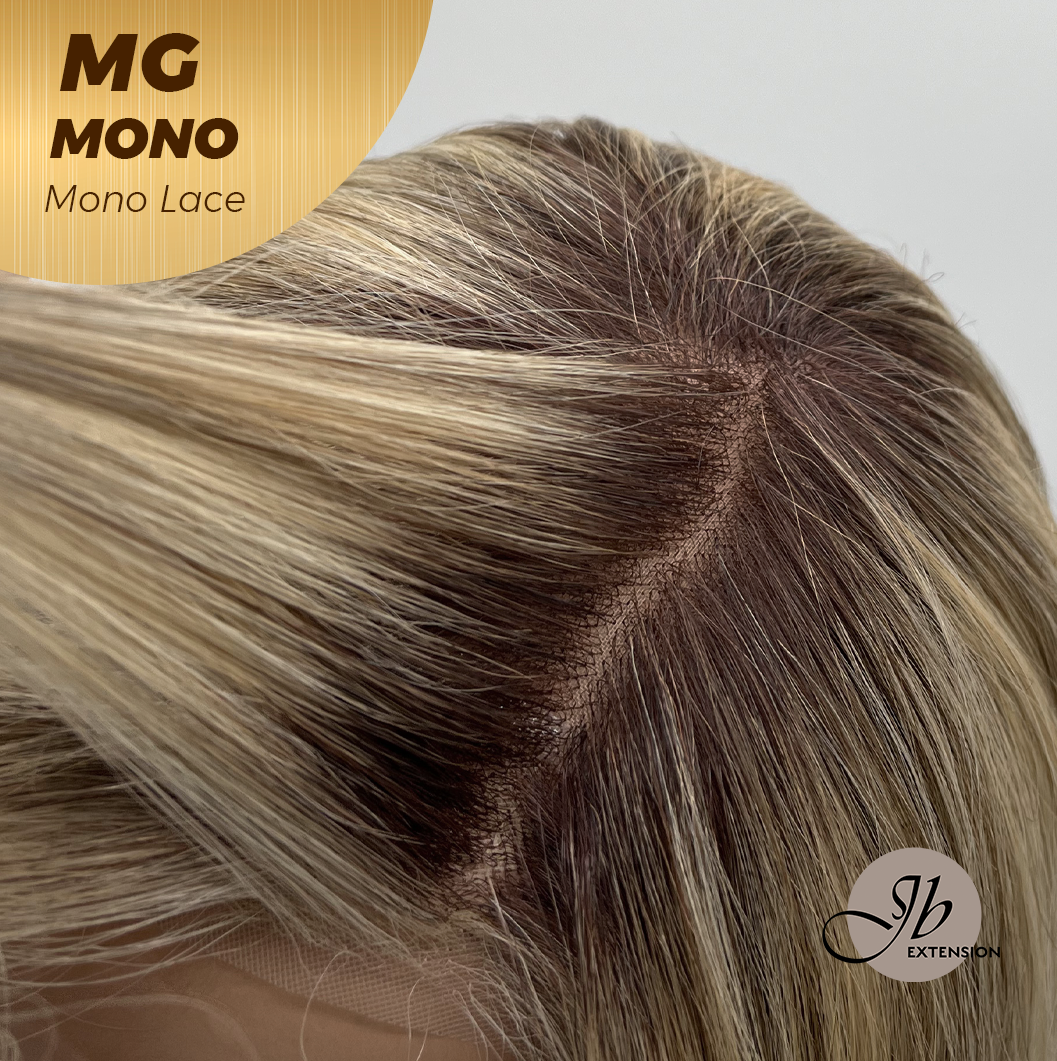 JBEXTENSION MG MONO Monofilament Handmade Wig 6X5 Full Monofilament Hand Tied Top Wig 12 Inches Dark Blonde Mono Lace Wig With Anti-slip Silicone Strips Glueless Wig MG MONO【BENDY EAR TABS】