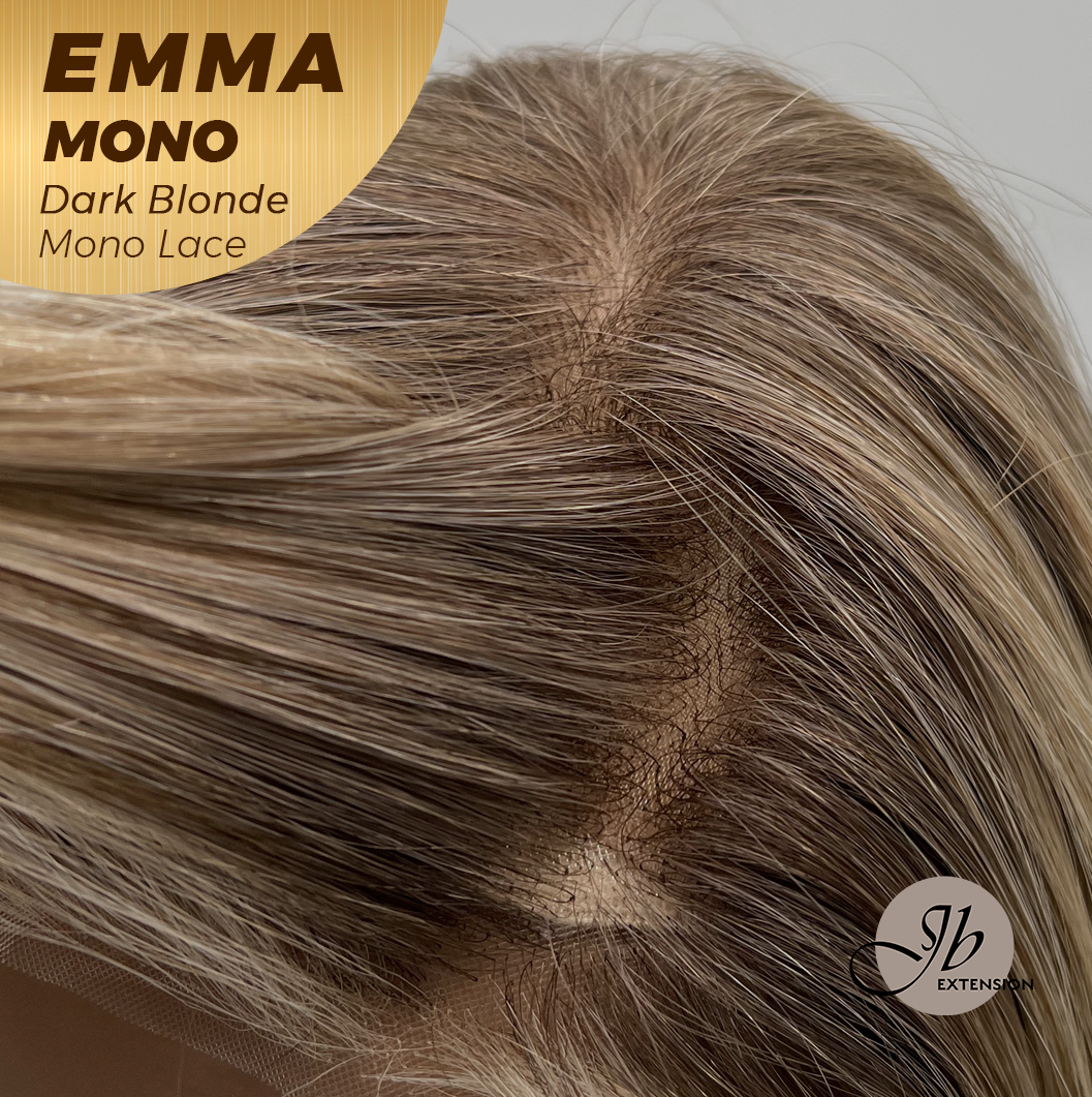 JBEXTENSION EMMA MONO Monofilament Handmade Wig 6X5 Full Monofilament Hand Tied Top Wig 14 Inche Dark Blonde Mono Lace Wig With Anti-slip Silicone Strips Glueless Wig EMMA MONO DARK BLONDE【BENDY EAR TABS】