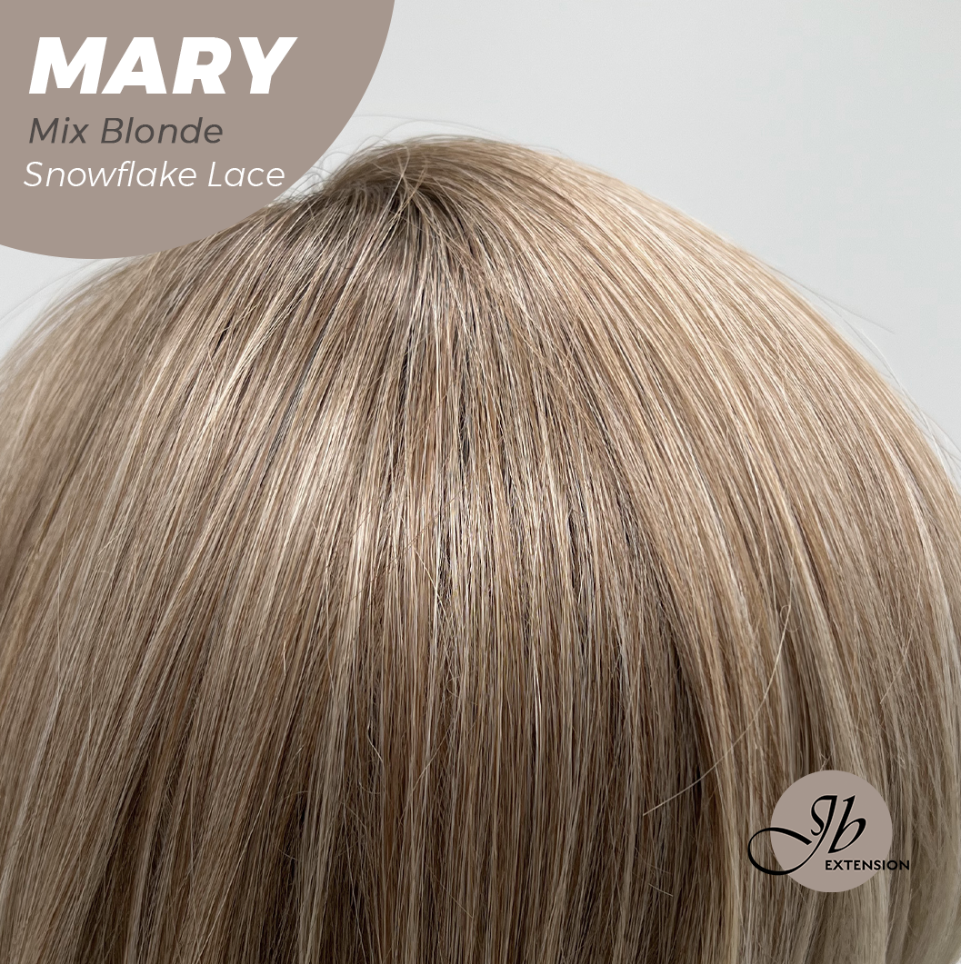 JBEXTENSION 14 Inches Mix Blonde Pre-Cut Side Part Snowflake Lace Frontlace Glueless Wig MARY MIX BLONDE【BENDY EAR TABS】