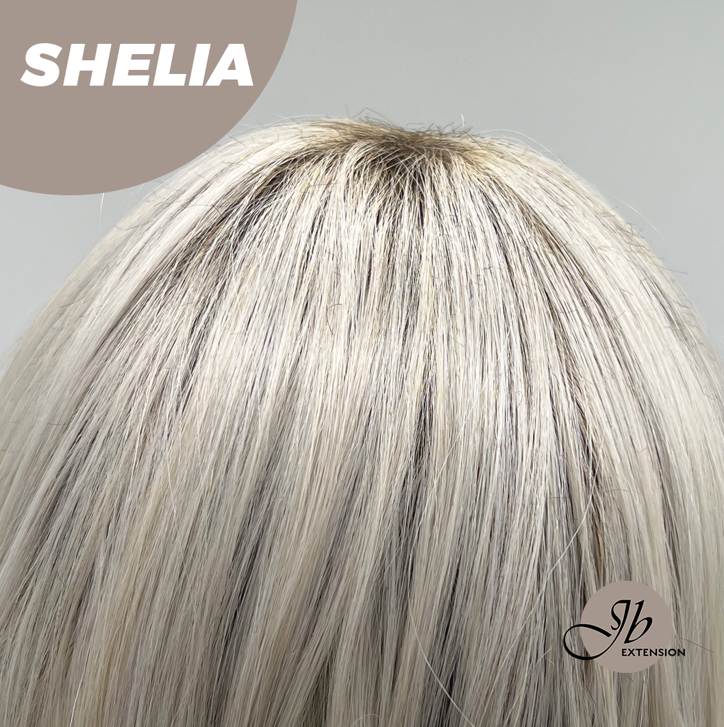 JBEXTENSION 18 Inches Wave White Blonde Women Fashion Full Machine Wig SHELIA【PLUS PERMATEASE】【BENDY EAR TABS】