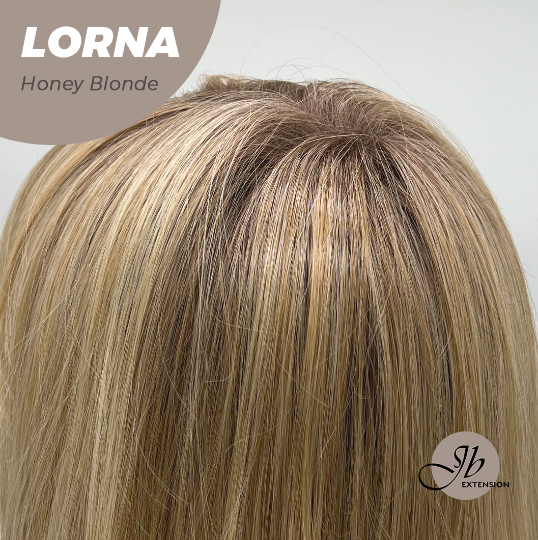 JBEXTENSION 18 Inches Honey Blonde Curly Women Fashion Full Machine Wig With Bangs LORNA HONEY BLONDE【PLUS PERMATEASE】【BENDY EAR TABS】