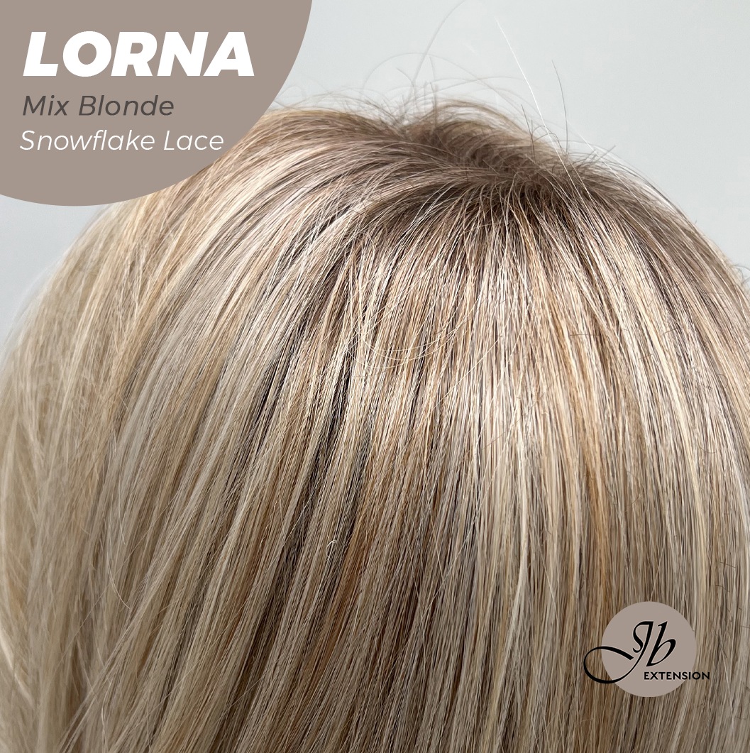 JBEXTENSION 18 Inches Mix Blonde Curly Pre-Cut Snowflake Lace Frontlace Glueless Wig LORNA SNOWFLAKE MIX BLONDE【PERMATEASE】【BENDY EAR TABS】