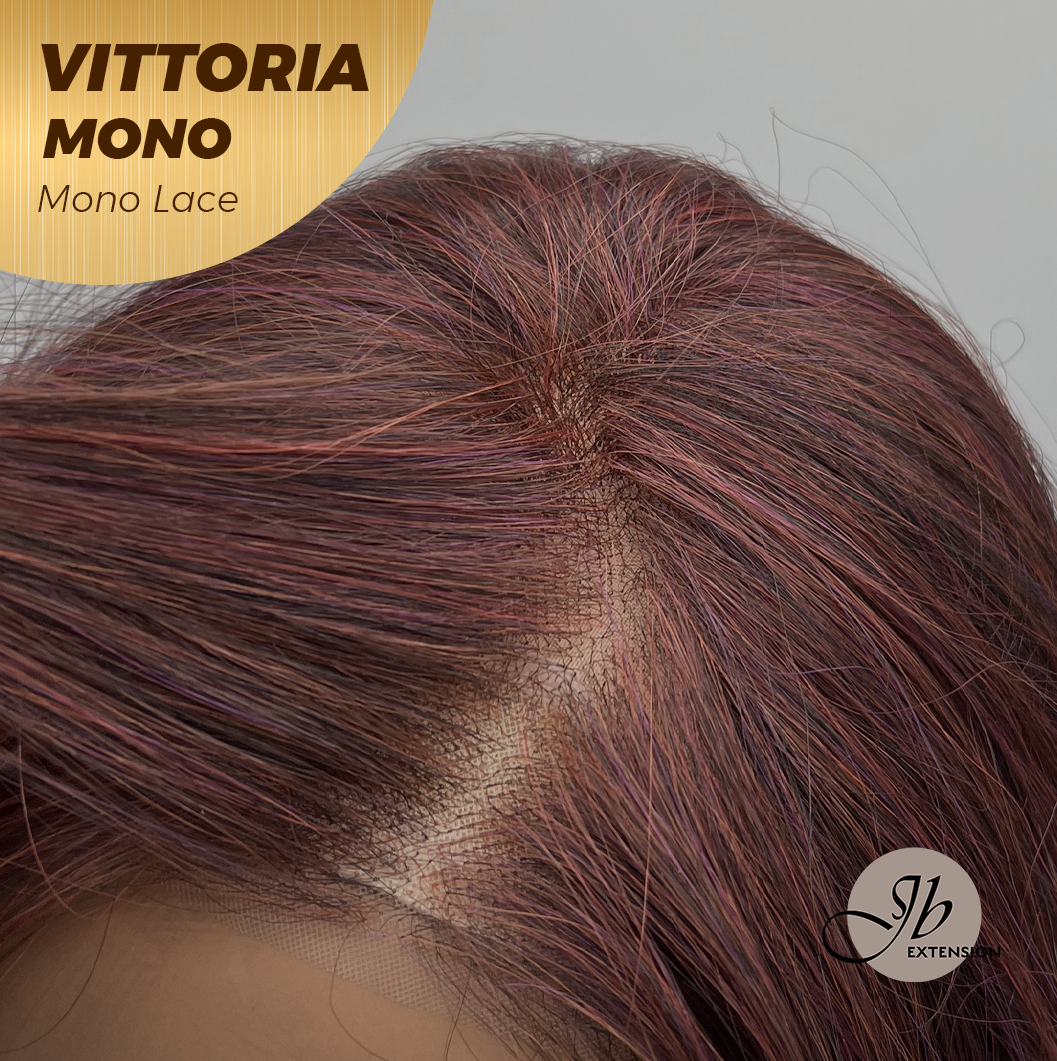 JBEXTENSION VITTORIA MONO Monofilament Handmade Wig 6X5 Full Monofilament Hand Tied Top Wig 16 Inches Dark Red Curly Mono Lace Wig With Anti-slip Silicone Strips Glueless Wig VITTORIA MONO【BENDY EAR TABS】