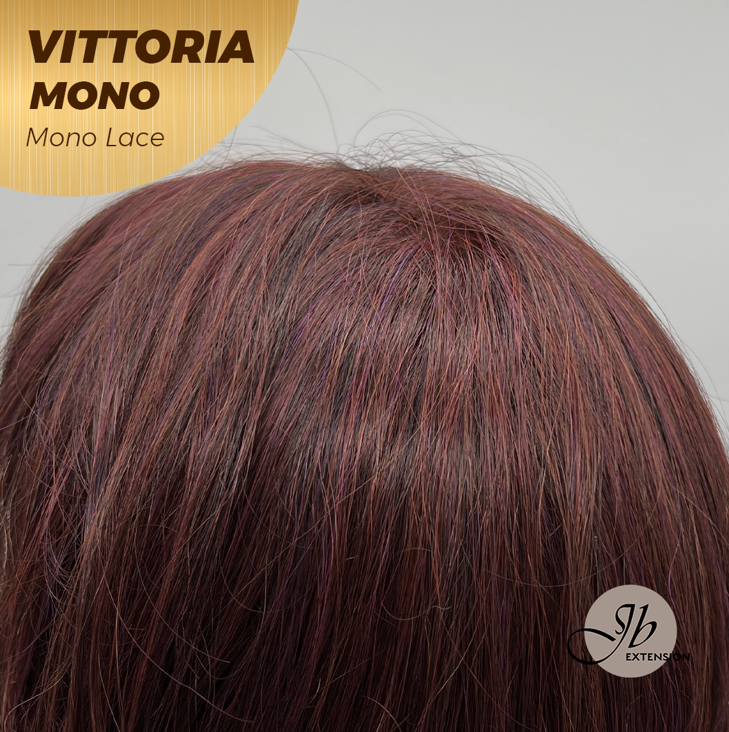 JBEXTENSION VITTORIA MONO Monofilament Handmade Wig 6X5 Full Monofilament Hand Tied Top Wig 16 Inches Dark Red Curly Mono Lace Wig With Anti-slip Silicone Strips Glueless Wig VITTORIA MONO【BENDY EAR TABS】