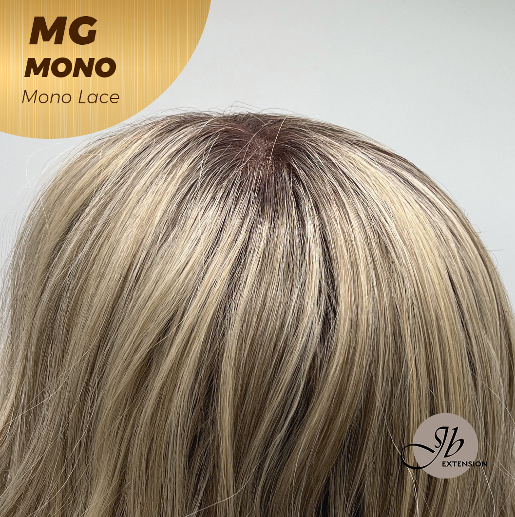JBEXTENSION MG MONO Monofilament Handmade Wig 6X5 Full Monofilament Hand Tied Top Wig 12 Inches Dark Blonde Mono Lace Wig With Anti-slip Silicone Strips Glueless Wig MG MONO【BENDY EAR TABS】