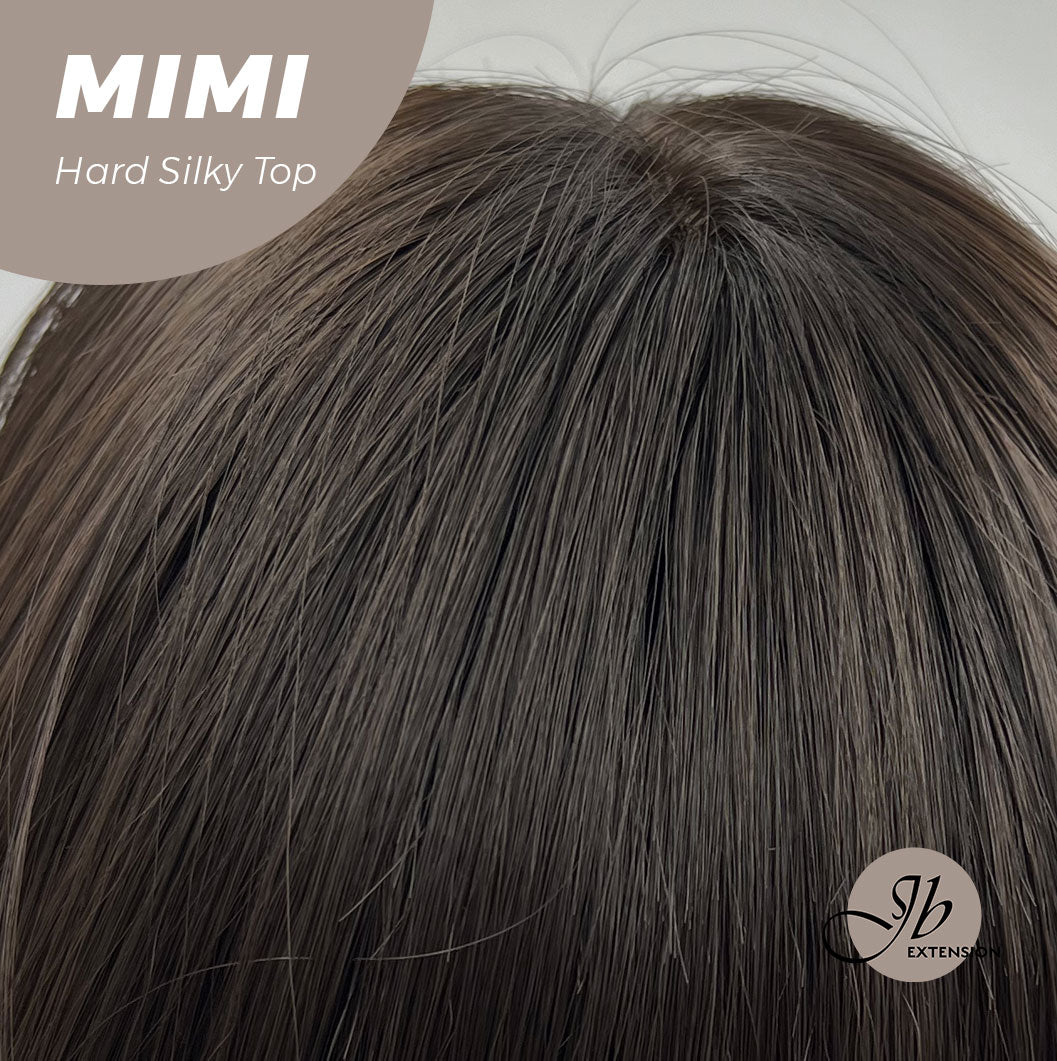 JBEXTENSION 16 Inches Scalpiana 3.5X4 Hard Silky Top Natural Scalp Effect Midnight Brown(Black/Brown) Body Wave Wig With Bangs Wig MIMI SILK TOP