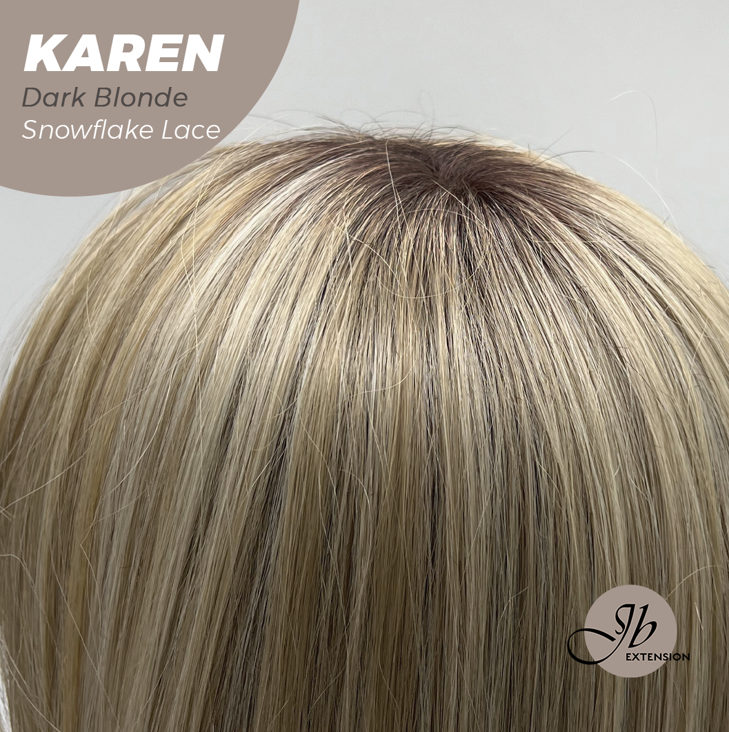 JBEXTENSION 18 Inches Dark Blonde Pre-Cut T Part Snowflake Lace Frontlace Glueless Wig KAREN DARK BLONDE【BENDY EAR TABS】