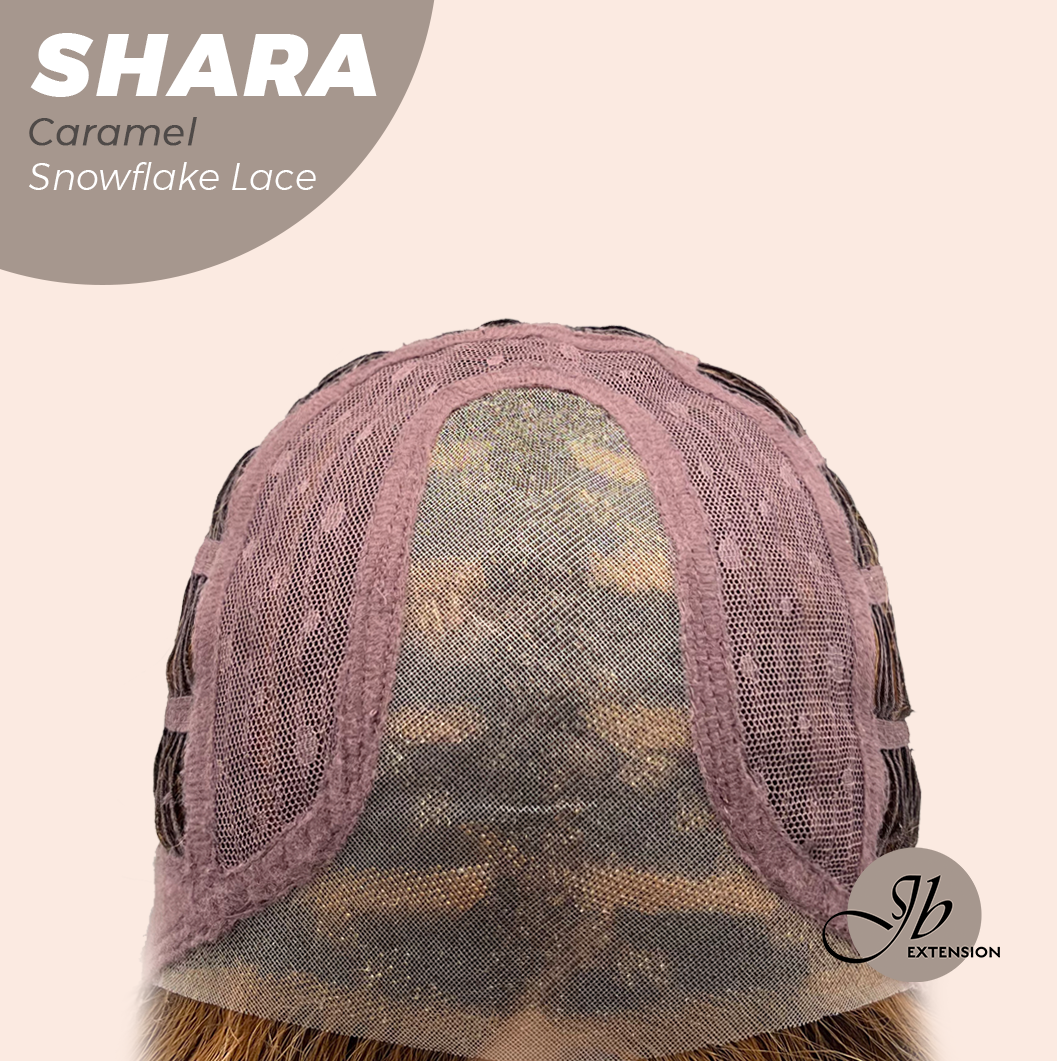 JBEXTENSION 17 Inches Curly Caramel Pre-Cut T Part Snowflake Lace Frontlace Glueless Wig SHARA CARAMEL【BENDY EAR TABS】