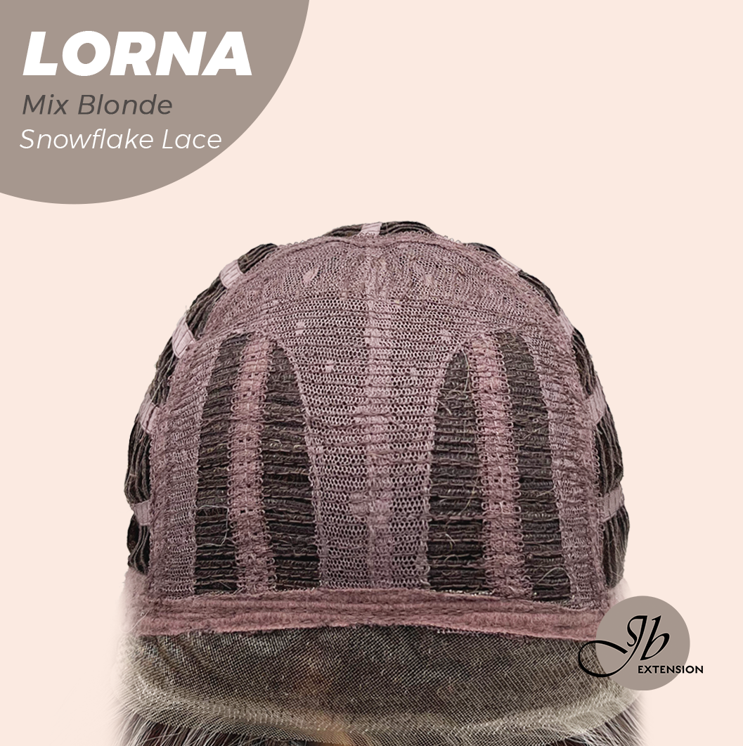 JBEXTENSION 18 Inches Mix Blonde Curly Pre-Cut Snowflake Lace Frontlace Glueless Wig LORNA SNOWFLAKE MIX BLONDE【PERMATEASE】【BENDY EAR TABS】
