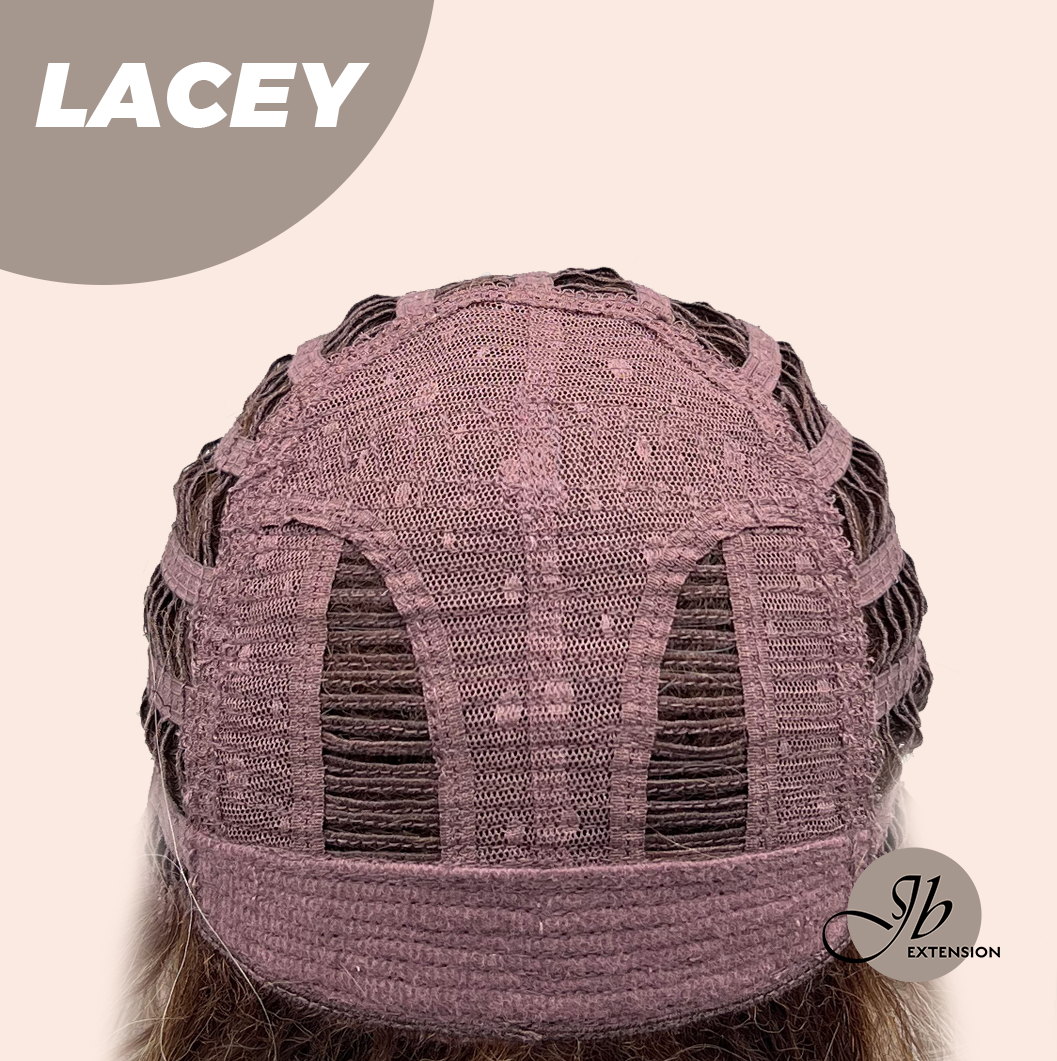 JBEXTENSION 18 Inches Curly Mix Grey Wig with Dark Root Women Fashion Full Machine Wig LACEY【PLUS PERMATEASE】【BENDY EAR TABS】