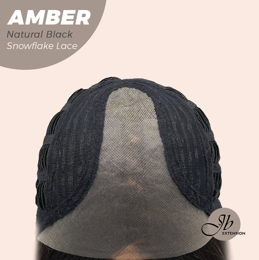 JBEXTENSION 21 Inches Straight Natural Black Pre-Cut T Part Snowflake Lace Frontlace Glueless Wig AMBER NATURAL BLACK【BENDY EAR TABS】