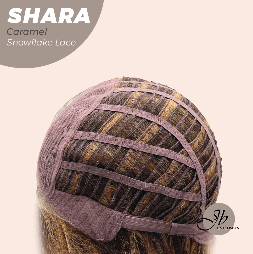 JBEXTENSION 17 Inches Curly Caramel Pre-Cut T Part Snowflake Lace Frontlace Glueless Wig SHARA CARAMEL【BENDY EAR TABS】