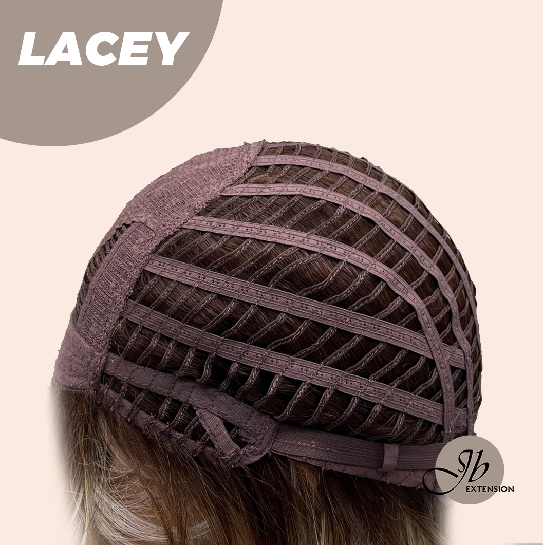 JBEXTENSION 18 Inches Curly Mix Grey Wig with Dark Root Women Fashion Full Machine Wig LACEY【PLUS PERMATEASE】【BENDY EAR TABS】