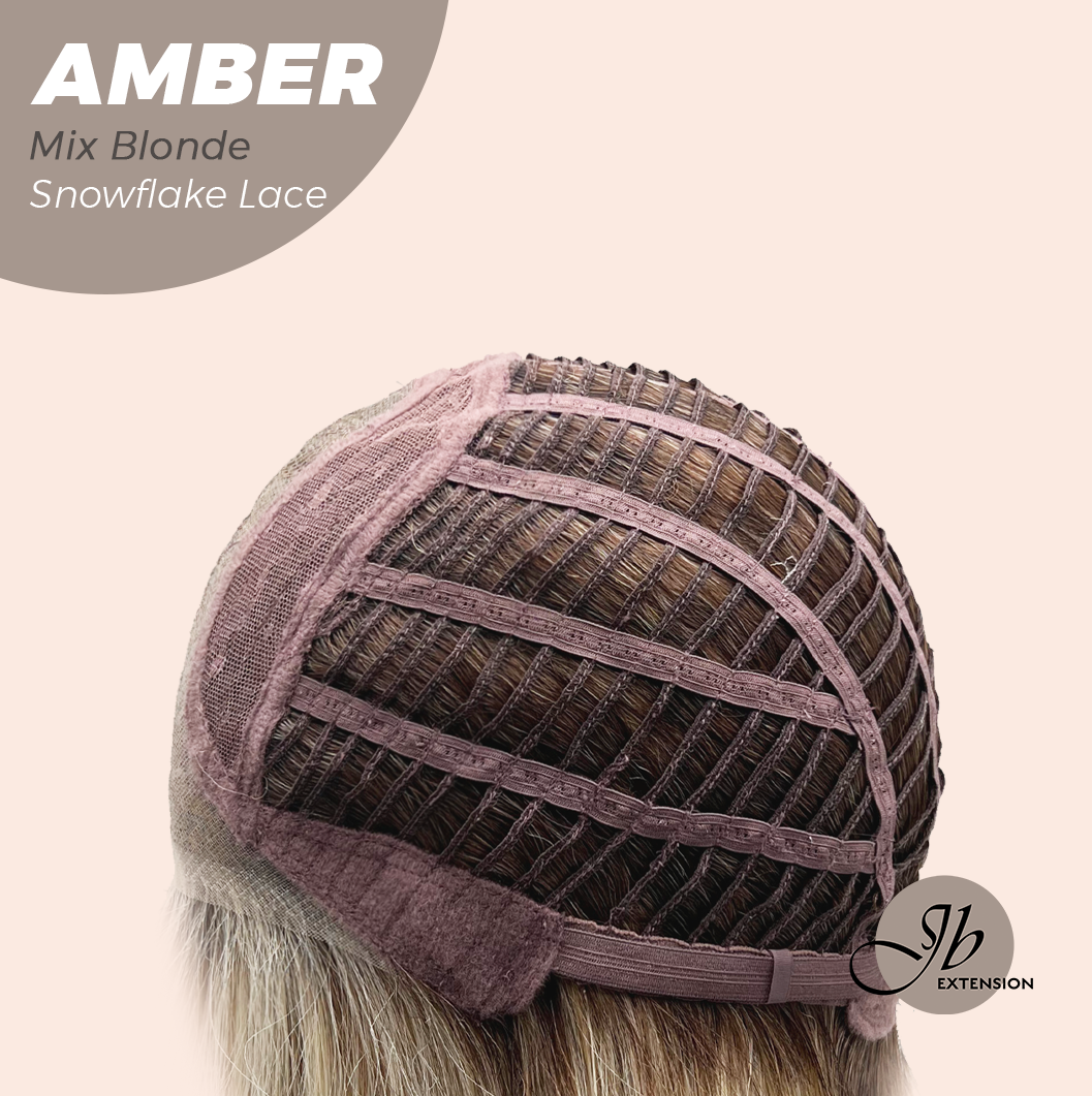 JBEXTENSION 21 Inches Straight Mix Blonde Pre-Cut T Part Snowflake Lace Frontlace Glueless Wig AMBER MIX BLONDE【BENDY EAR TABS】