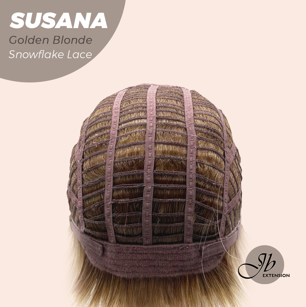 JBEXTENSION 9 Inches Golden Blonde Pre-Cut Side Part Snowflake Lace Frontlace Glueless Wig SUSANA GOLDEN BLONDE【BENDY EAR TABS】