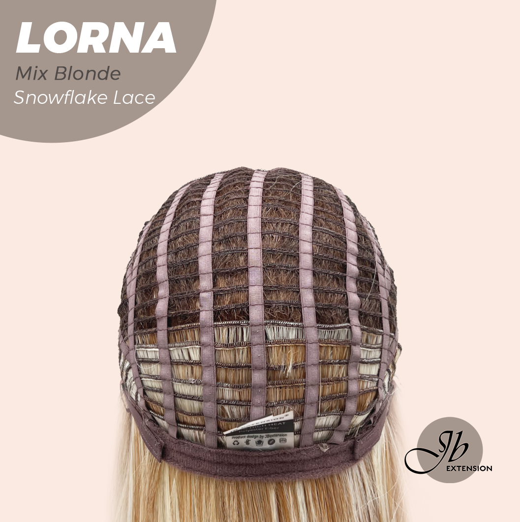 JBEXTENSION 18 Inches Mix Blonde Curly Pre-Cut Snowflake Lace Frontlace Glueless Wig LORNA SNOWFLAKE MIX BLONDE【PERMATEASE】【BENDY EAR TABS】