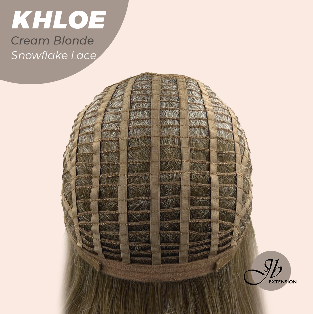 HOT OF SEASON - 12 Inches Bob Cut Cream Blonde Pre-Cut Snowflake Lace Frontlace Glueless Wig KHLOE CREAM BLONDE【PERMATEASE】【BENDY EAR TABS】- S/M