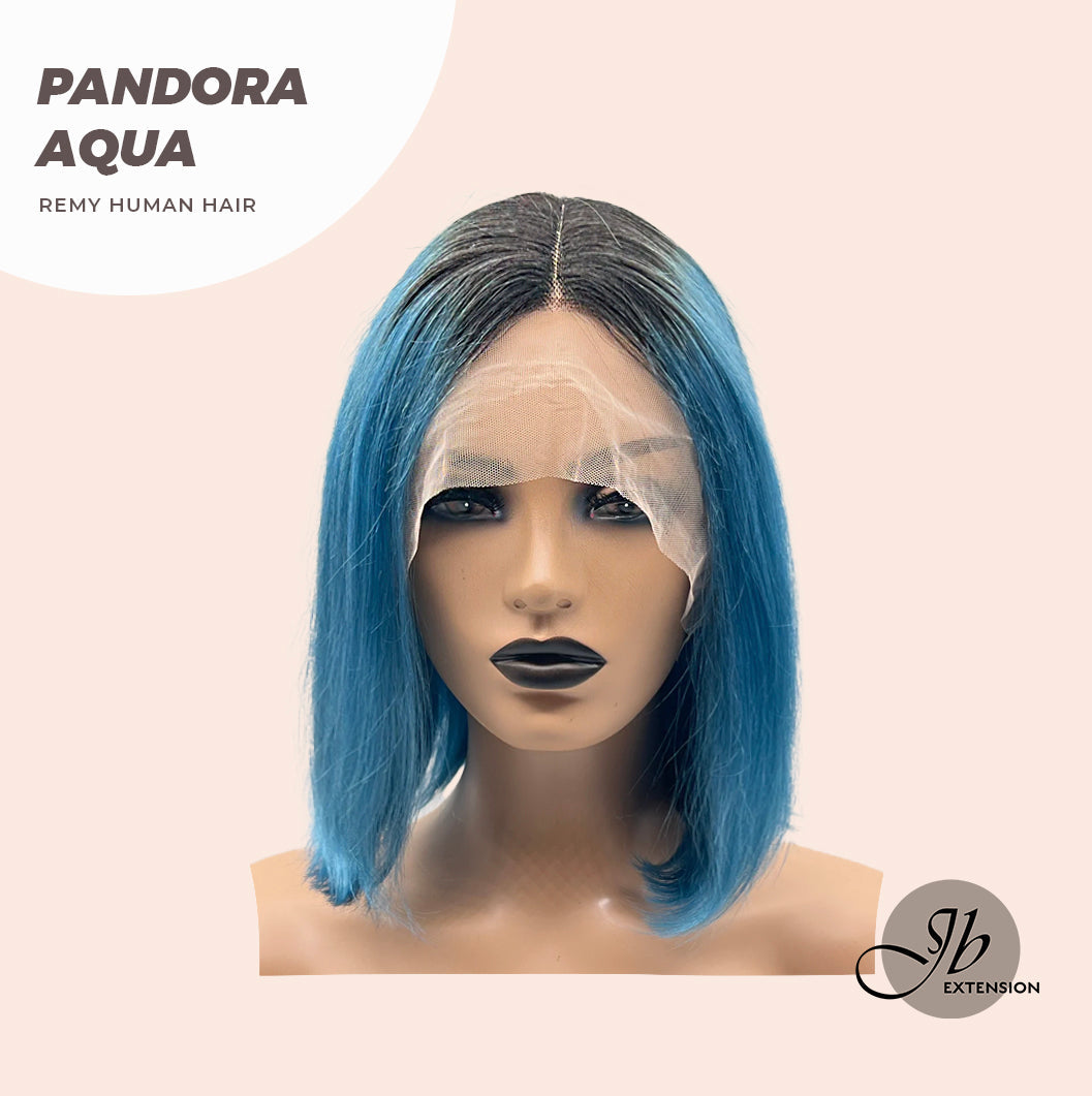 JBEXTENSION 12 Inches Bob Cut Frontlace Real Huaman Hair Crazy Color Wig PANDORA-AQUA
