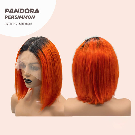 JBEXTENSION 12 Inches Bob Cut Frontlace Real Huaman Hair Crazy Color Wig PANDORA-PERSIMMON