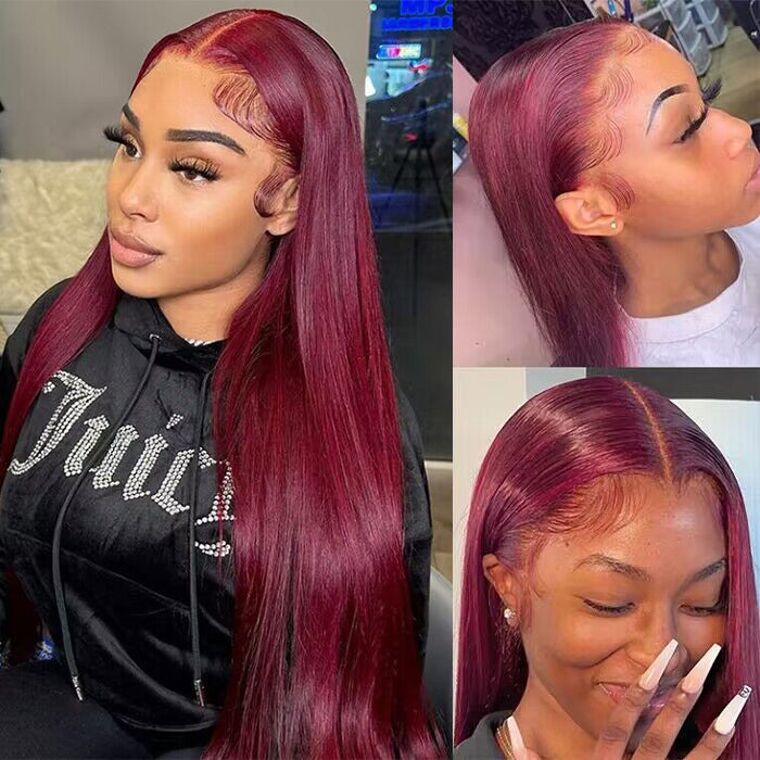 99J Burgundy 4x4 HD Lace Closure Human Hair Wig with Pre Plucked Hairline