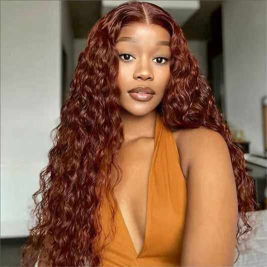 #33 Reddish Brown Color Water Wave 13x4 13x6 HD Lace Front Wigs Human Hair Pre Plucked