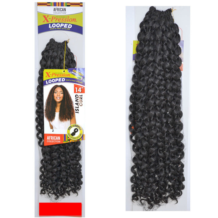 Sensationnel African Collection X-Pression Pre-Looped Crochet Braid ISLAND CURL 14 Inch