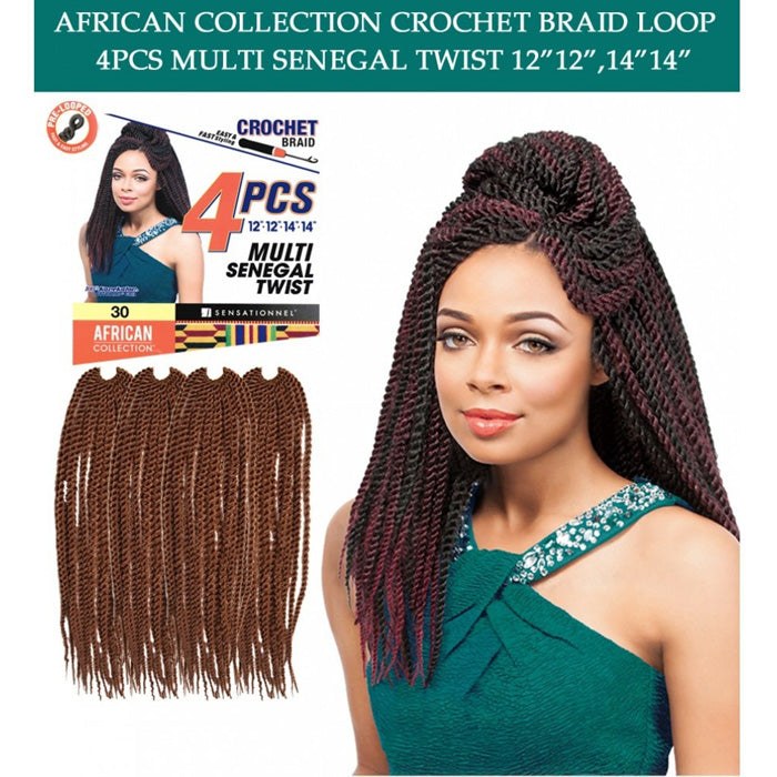 Sensationnel African Collection Loop Crochet Braid - MULTI SENEGAL TWIST 4 PCS 12/14"