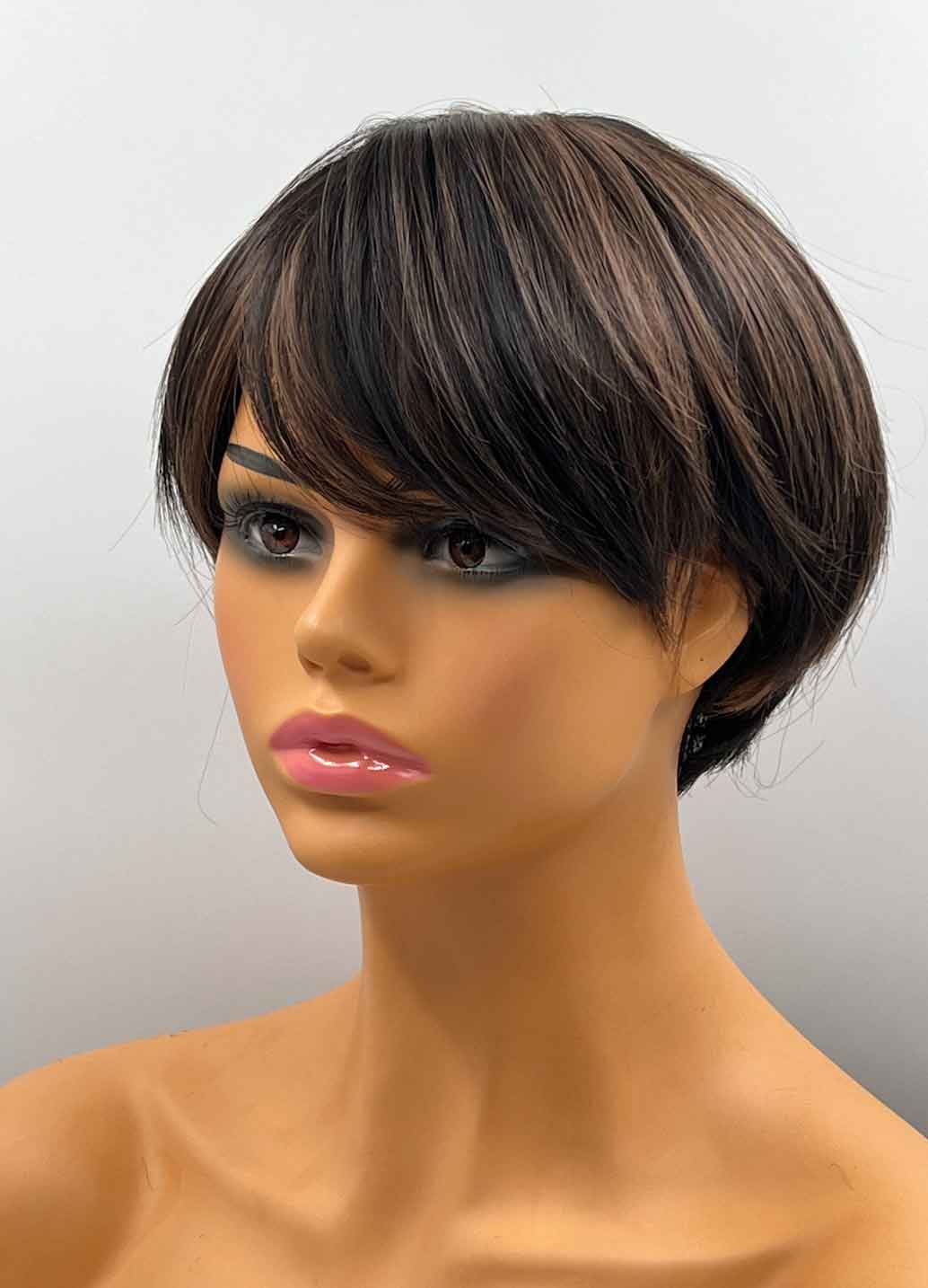 JBEXTENSION 8 Inches Pixie Cut Black Mix Brown Color Wig LILLIAN