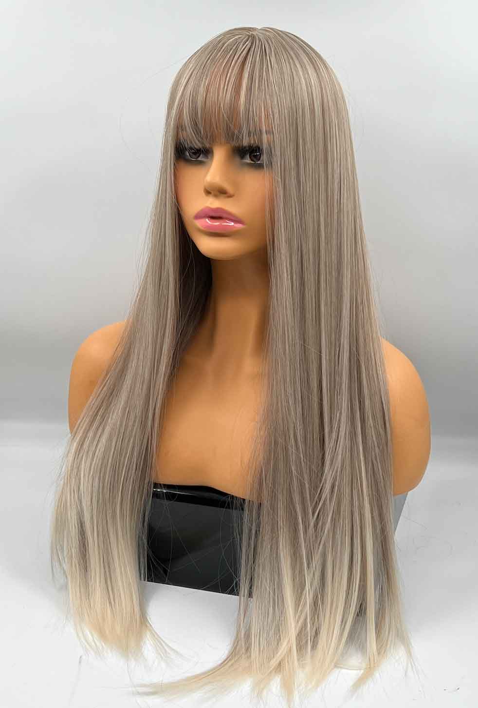 JBEXTENSION 28 Inches Long Straight Mix Blonde Wig With Bangs MANDY