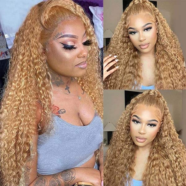 Honey Blonde 13x4 HD Transparent Lace Front Wig #27 Blonde Colored Human Hair Frontal Wig