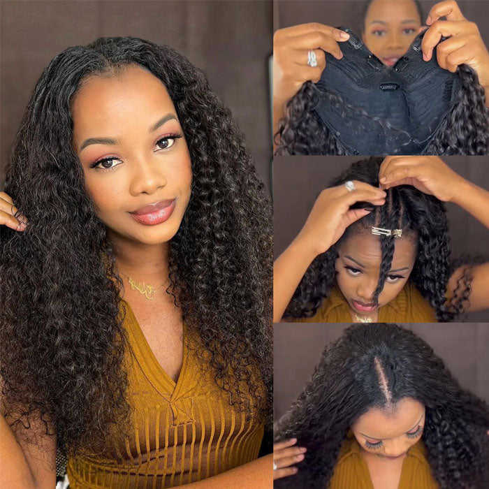 Glueless V/U Part Jerry Curly Wig No Leave Out Affordable Human Hair Wig Beginner Friendly