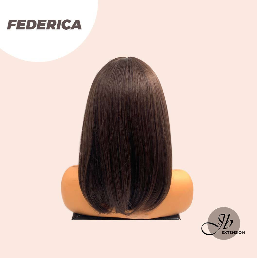 JBEXTENSION 16 Inches Short Bob Cut Cold Brown Wig With Bangs FEDERICA