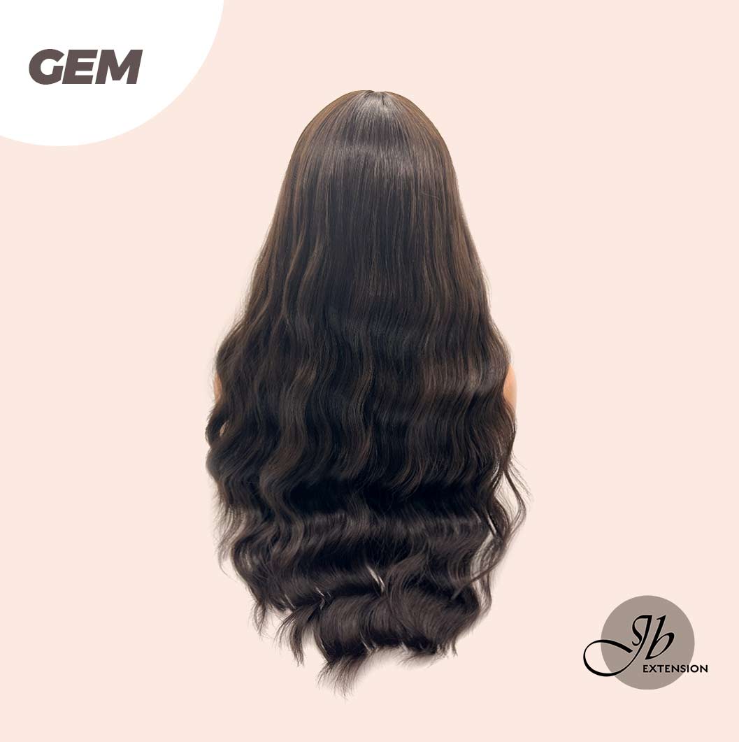 JBEXTENSION 28 Inches Long Body Wave Dark Brown Wig With Bangs GEM