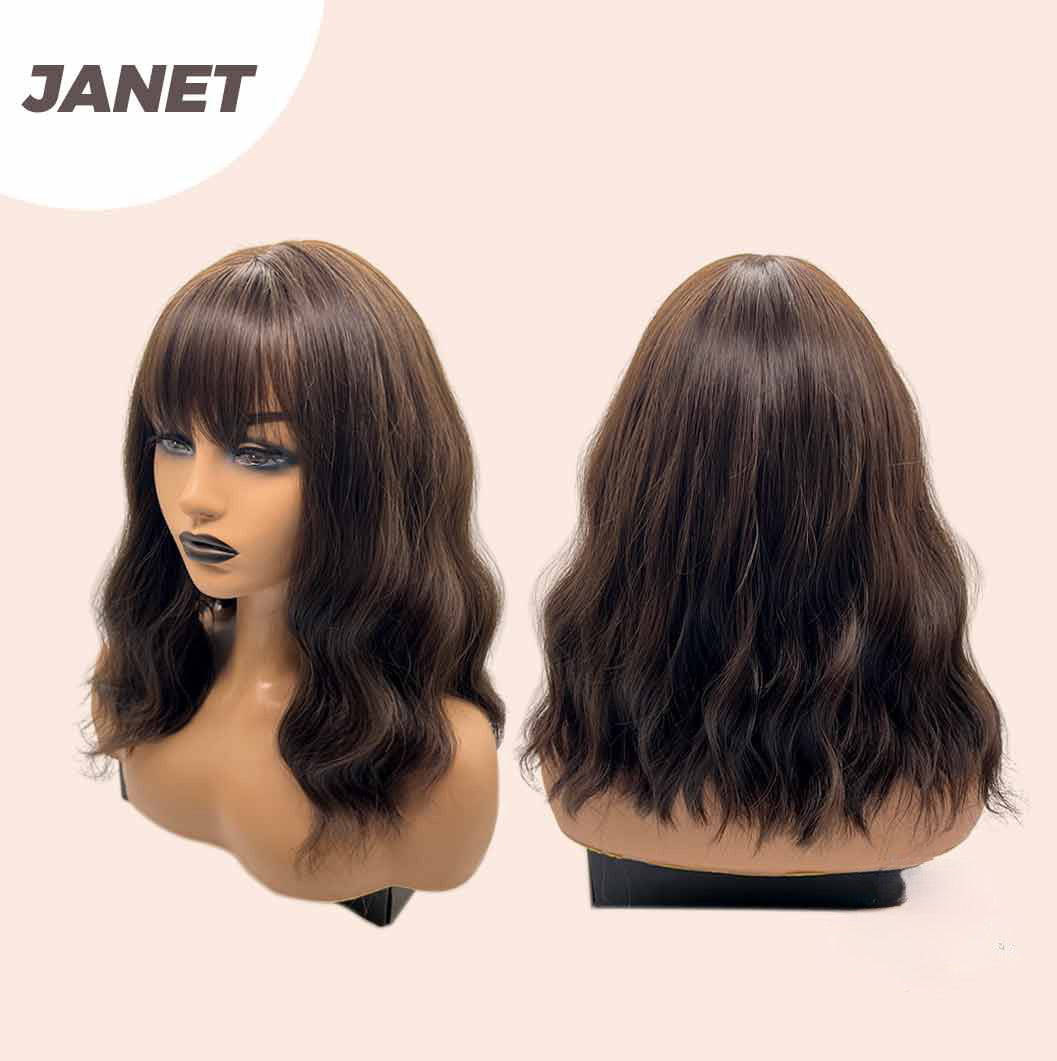JBEXTENSION 14 Inches Short Body Wave Natural Brown Wig JANET