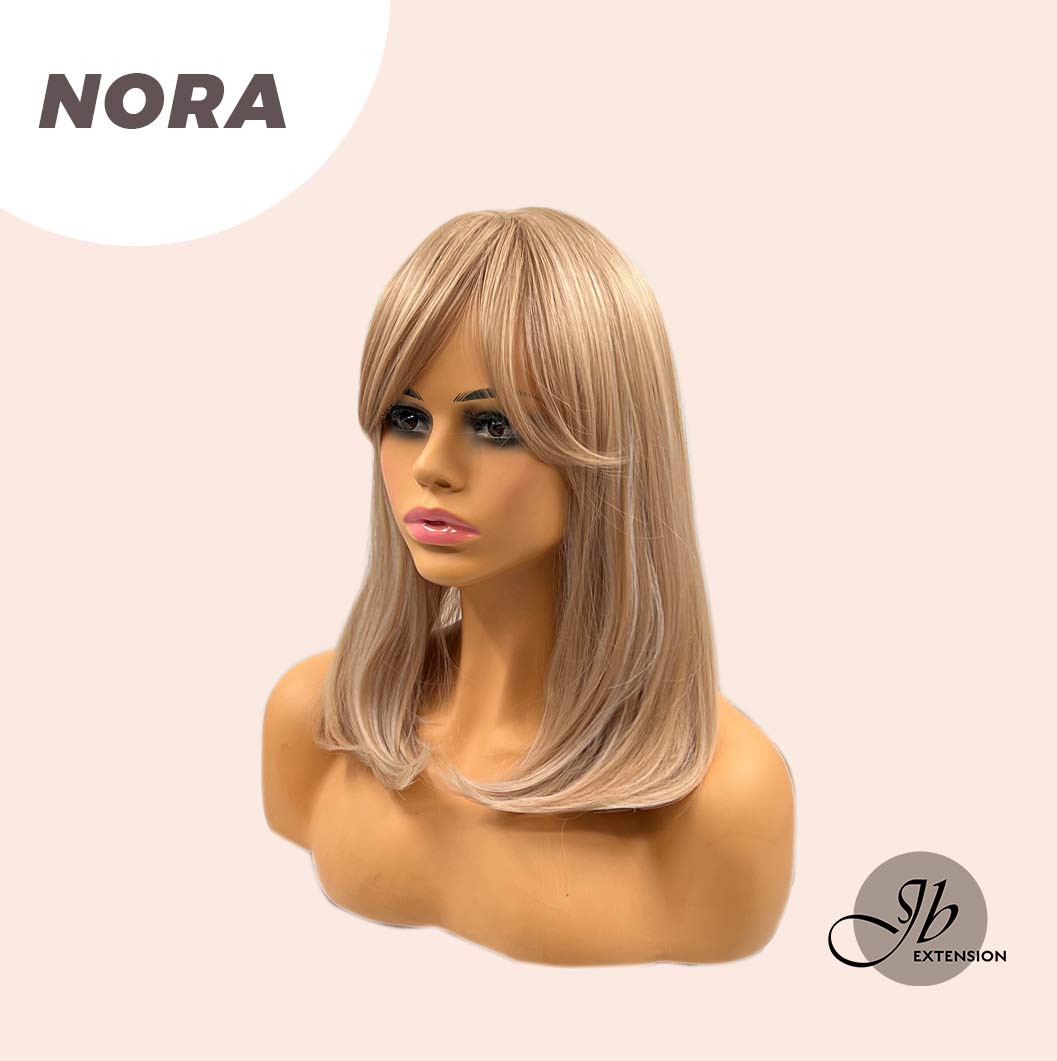 JBEXTENSION 16 Inches Scalpiana Blonde With Platinum Highlight 3.5X4 Hard Silky Top Natural Scalp Effect Wig With Bangs NORA SILKY TOP