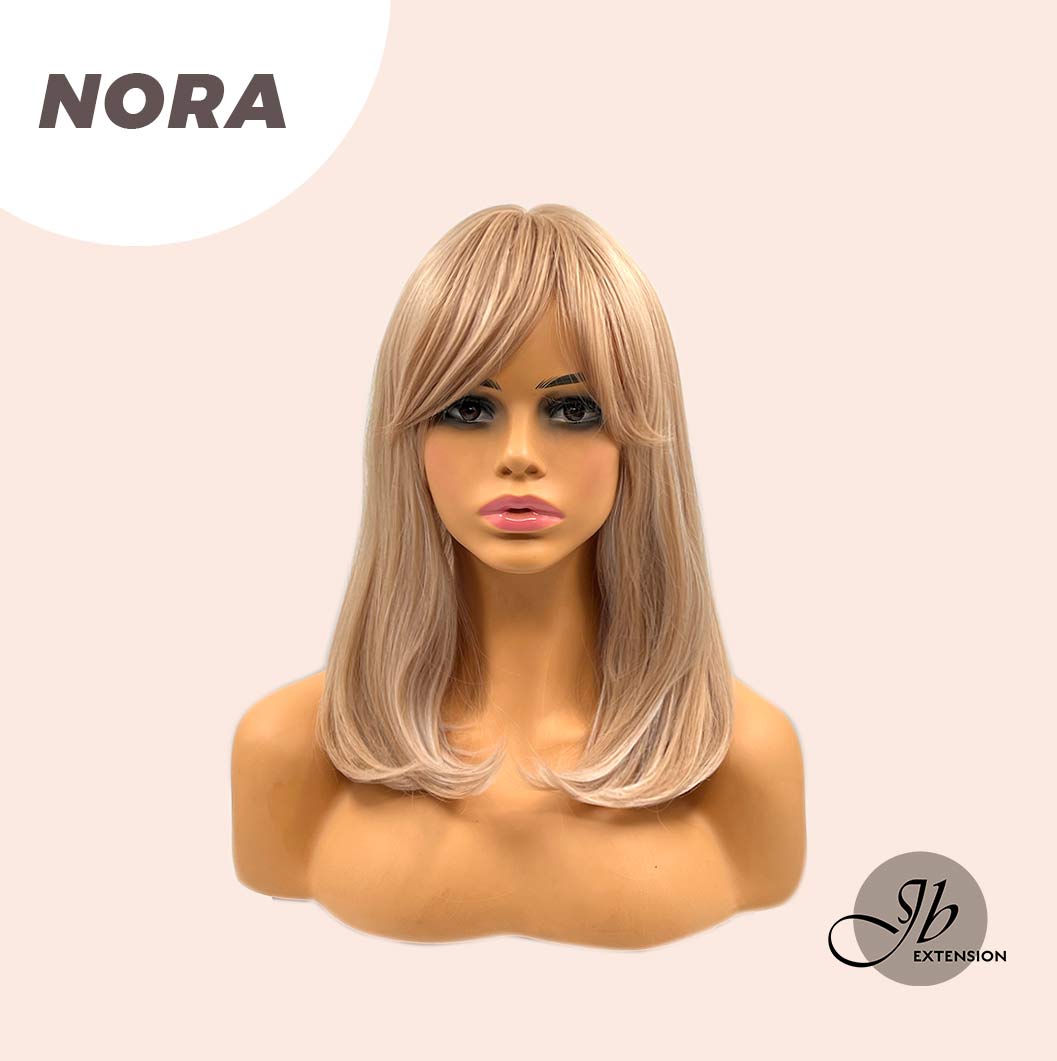 JBEXTENSION 16 Inches Scalpiana Blonde With Platinum Highlight 3.5X4 Hard Silky Top Natural Scalp Effect Wig With Bangs NORA SILKY TOP