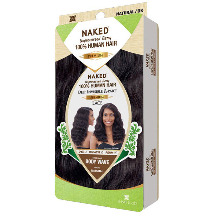 Shake-N-Go Naked Unprocessed Remy 100% Human Hair Deep Invisible L-Part Lace Front Wig - BODY WAVE