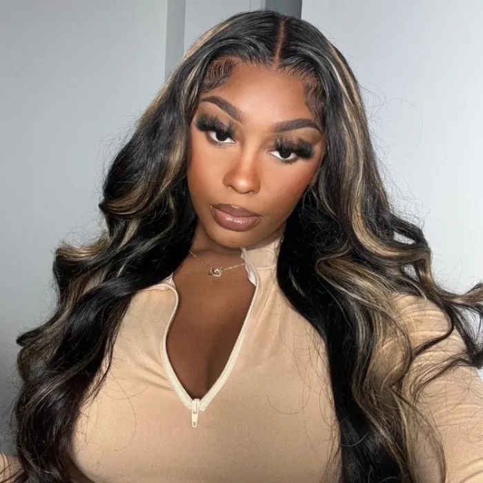 #1B/27 Blonde Highlight Color 8x5 HD Lace Human Hair Glueless Wig Pre Plucked Natural Hairline Ship In 24H