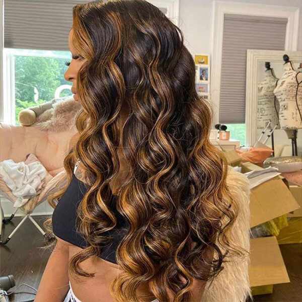 #1B/30 Balayage Highlight Wig Body Wave 4x4 HD Lace Closure Human Hair Wigs | Real HD Lace