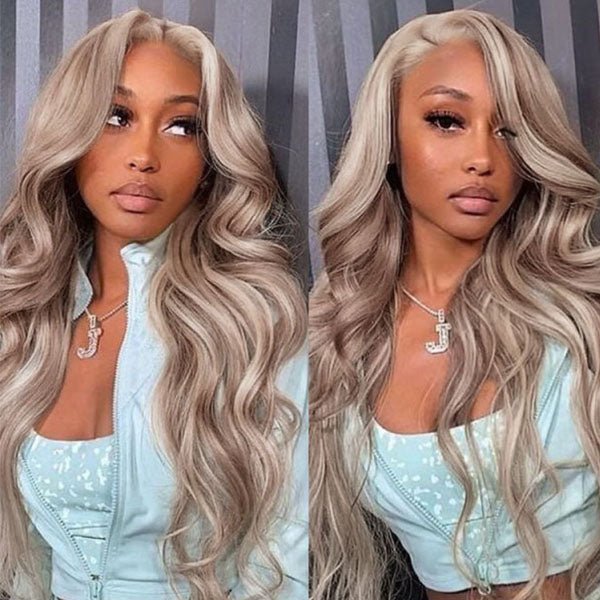 Body Wave P18/613 Highlight 13x4 HD Lace Frontal Wigs Human Hair Ash Blonde Colored Wigs For Women